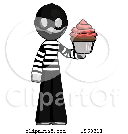 Gray Thief Man Presenting Pink Cupcake to Viewer by Leo Blanchette