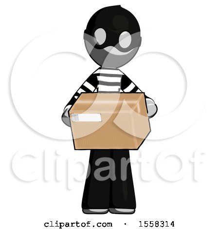 Gray Thief Man Holding Box Sent or Arriving in Mail by Leo Blanchette