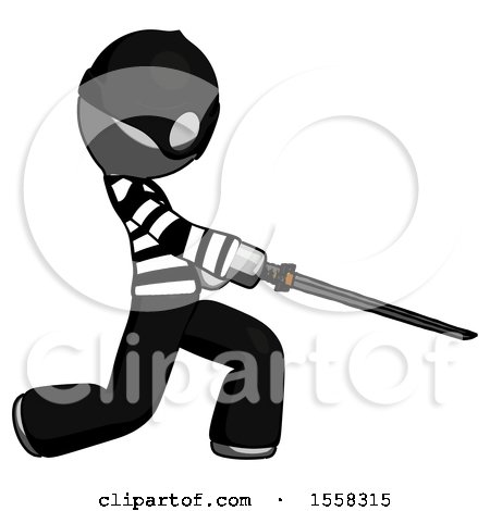 Gray Thief Man with Ninja Sword Katana Slicing or Striking Something by Leo Blanchette
