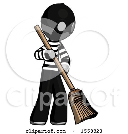 Gray Thief Man Sweeping Area with Broom by Leo Blanchette