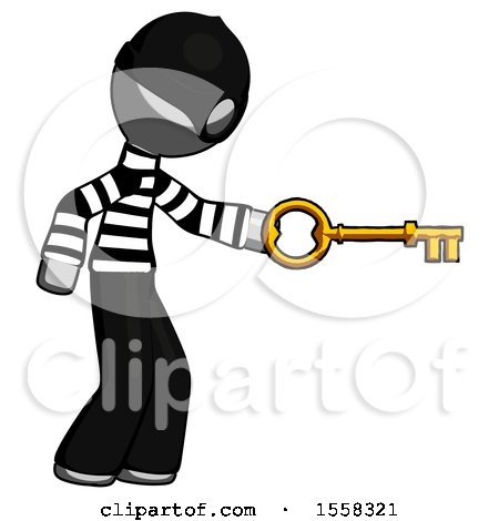 Gray Thief Man with Big Key of Gold Opening Something by Leo Blanchette