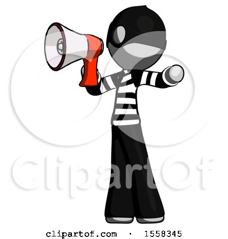 Gray Thief Man Shouting into Megaphone Bullhorn Facing Left by Leo Blanchette