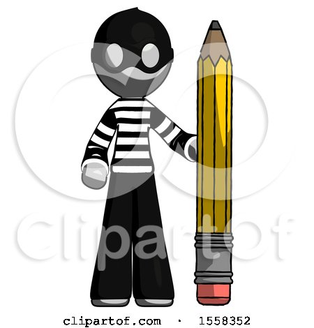 Gray Thief Man with Large Pencil Standing Ready to Write by Leo Blanchette