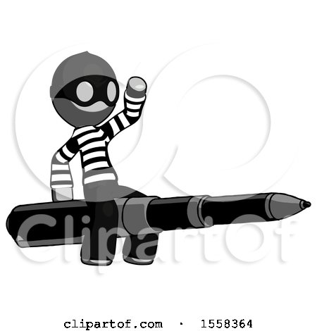 Gray Thief Man Riding a Pen like a Giant Rocket by Leo Blanchette