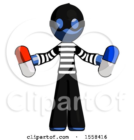 Blue Thief Man Holding a Red Pill and Blue Pill by Leo Blanchette