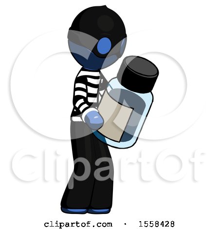Blue Thief Man Holding Glass Medicine Bottle by Leo Blanchette