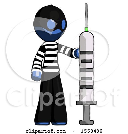 Blue Thief Man Holding Large Syringe by Leo Blanchette