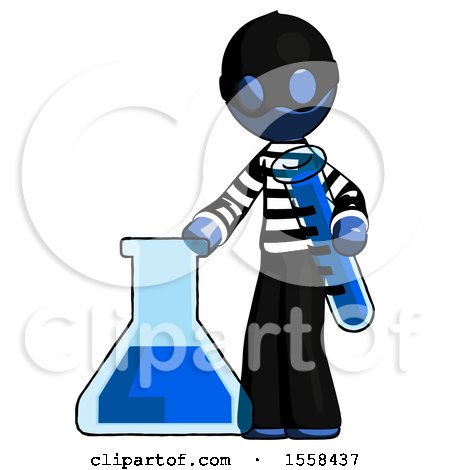 Blue Thief Man Holding Test Tube Beside Beaker or Flask by Leo Blanchette