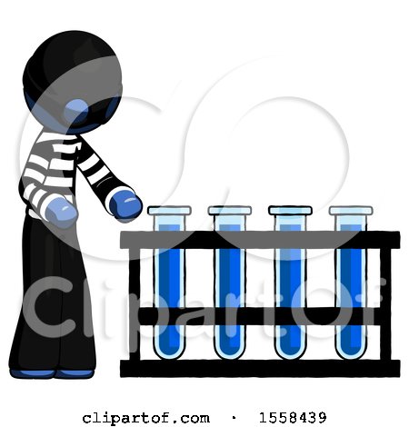 Blue Thief Man Using Test Tubes or Vials on Rack by Leo Blanchette