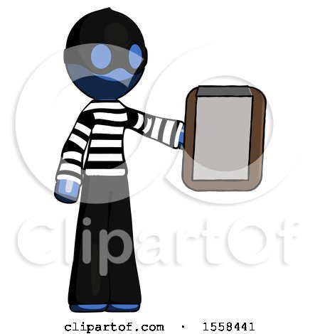 Blue Thief Man Showing Clipboard to Viewer by Leo Blanchette