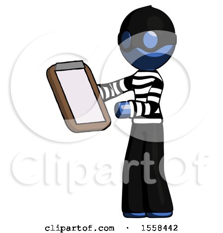 Blue Thief Man Reviewing Stuff on Clipboard by Leo Blanchette