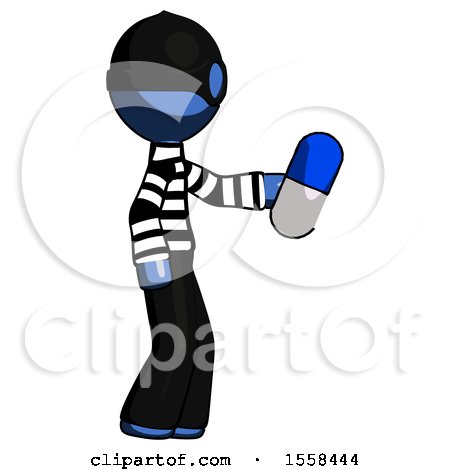 Blue Thief Man Holding Blue Pill Walking to Right by Leo Blanchette
