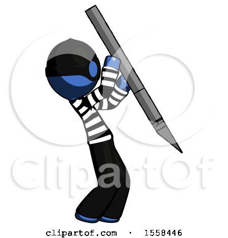 Blue Thief Man Stabbing or Cutting with Scalpel by Leo Blanchette