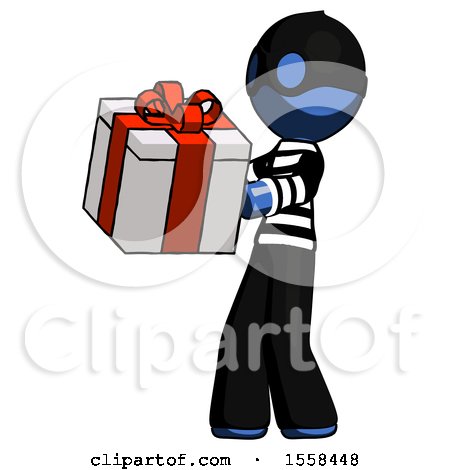 Blue Thief Man Presenting a Present with Large Red Bow on It by Leo Blanchette