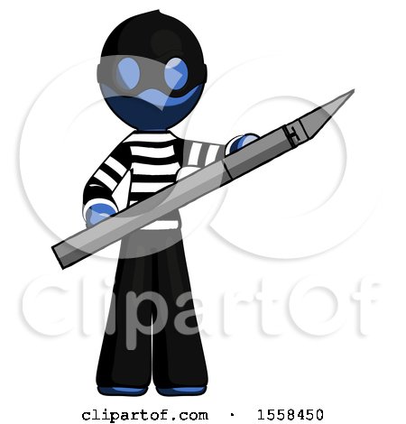 Blue Thief Man Holding Large Scalpel by Leo Blanchette