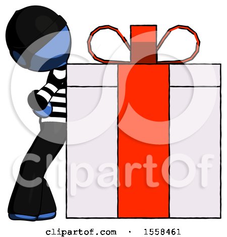 Blue Thief Man Gift Concept - Leaning Against Large Present by Leo Blanchette