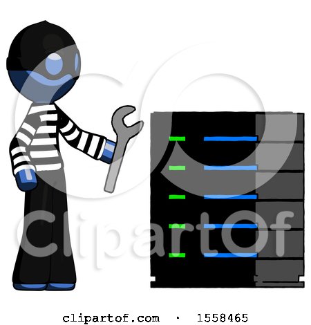 Blue Thief Man Server Administrator Doing Repairs by Leo Blanchette