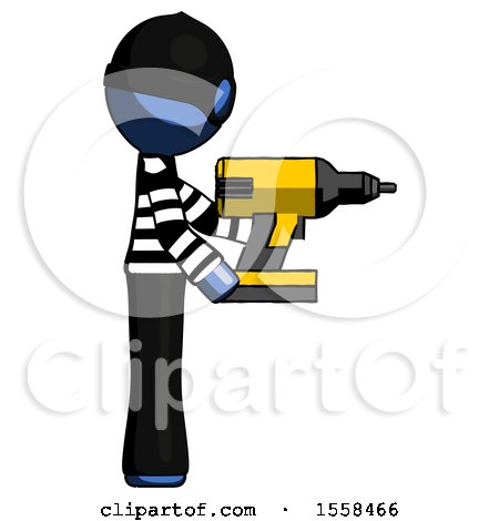 Blue Thief Man Using Drill Drilling Something on Right Side by Leo Blanchette
