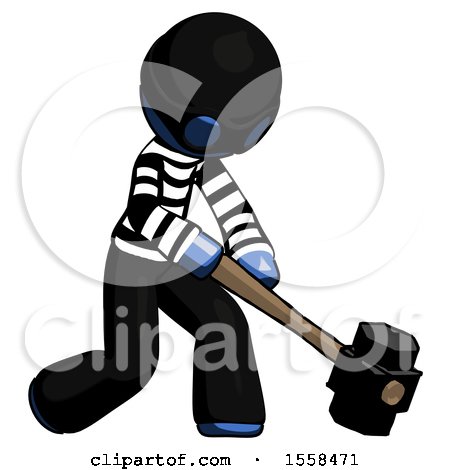 Blue Thief Man Hitting with Sledgehammer, or Smashing Something at Angle by Leo Blanchette