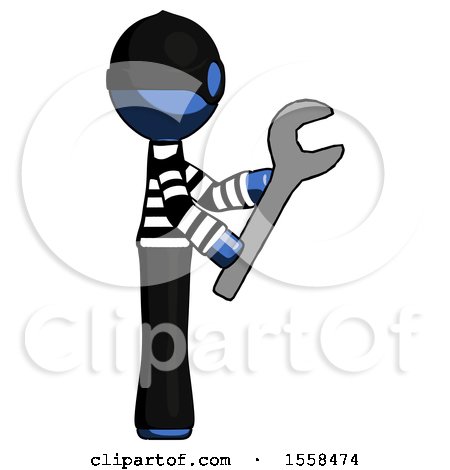 Blue Thief Man Using Wrench Adjusting Something to Right by Leo Blanchette