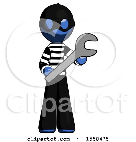 Blue Thief Man Holding Large Wrench with Both Hands by Leo Blanchette