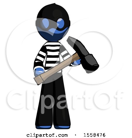 Blue Thief Man Holding Hammer Ready to Work by Leo Blanchette