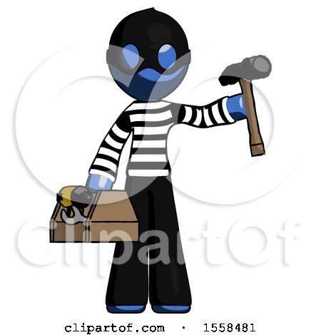 Blue Thief Man Holding Tools and Toolchest Ready to Work by Leo Blanchette