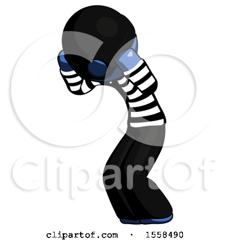 Blue Thief Man with Headache or Covering Ears Turned to His Left by Leo Blanchette