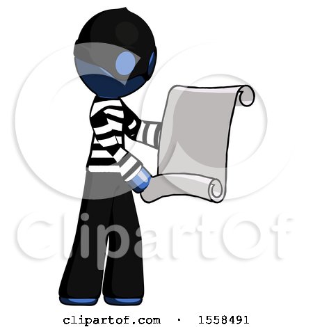 Blue Thief Man Holding Blueprints or Scroll by Leo Blanchette