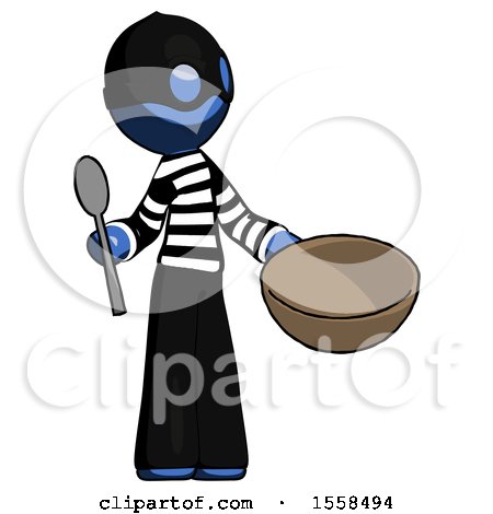 Blue Thief Man with Empty Bowl and Spoon Ready to Make Something by Leo Blanchette