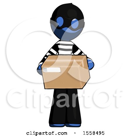 Blue Thief Man Holding Box Sent or Arriving in Mail by Leo Blanchette