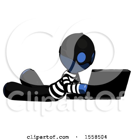 Blue Thief Man Using Laptop Computer While Lying on Floor Side Angled View by Leo Blanchette