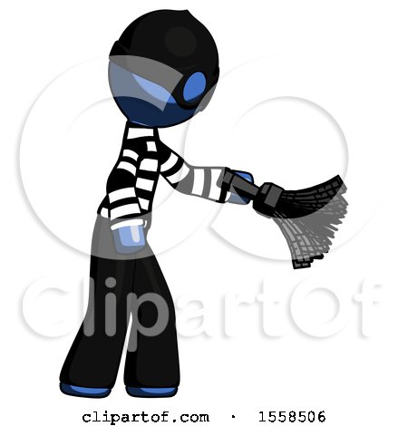 Blue Thief Man Dusting with Feather Duster Downwards by Leo Blanchette