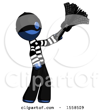 Blue Thief Man Dusting with Feather Duster Upwards by Leo Blanchette