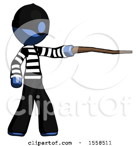 Blue Thief Man Pointing with Hiking Stick by Leo Blanchette