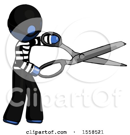 Blue Thief Man Holding Giant Scissors Cutting out Something by Leo Blanchette