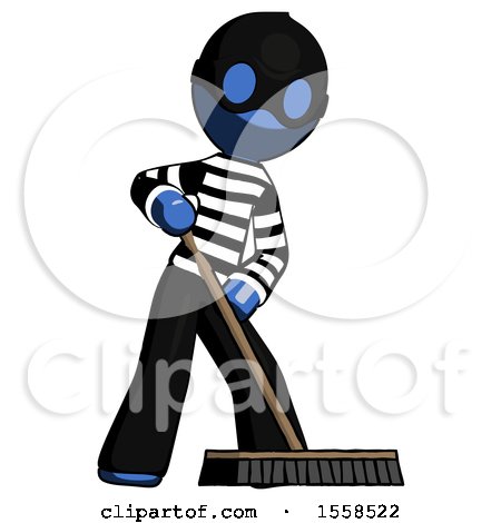 Blue Thief Man Cleaning Services Janitor Sweeping Floor with Push Broom by Leo Blanchette