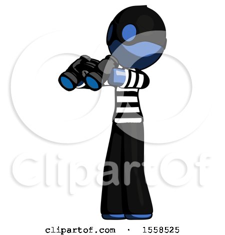 Blue Thief Man Holding Binoculars Ready to Look Left by Leo Blanchette