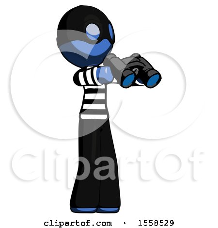 Blue Thief Man Holding Binoculars Ready to Look Right by Leo Blanchette