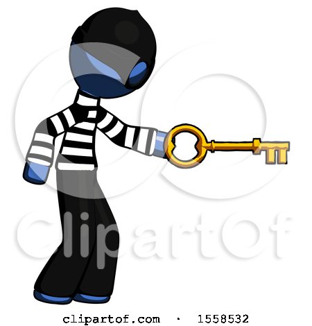 Blue Thief Man with Big Key of Gold Opening Something by Leo Blanchette