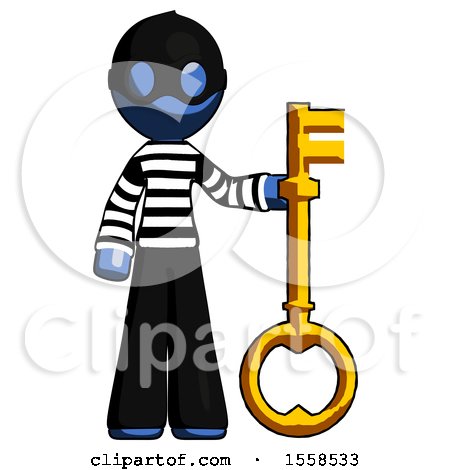Blue Thief Man Holding Key Made of Gold by Leo Blanchette