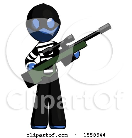 Blue Thief Man Holding Sniper Rifle Gun by Leo Blanchette