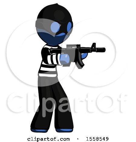 Blue Thief Man Shooting Automatic Assault Weapon by Leo Blanchette