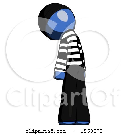 Blue Thief Man Depressed with Head Down, Back to Viewer, Left by Leo Blanchette
