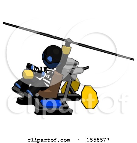 Blue Thief Man Flying in Gyrocopter Front Side Angle Top View by Leo Blanchette