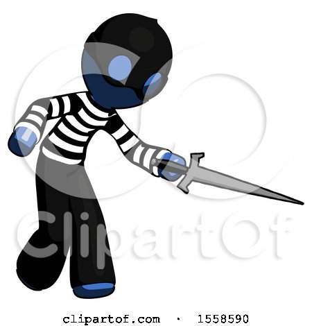 Blue Thief Man Sword Pose Stabbing or Jabbing by Leo Blanchette