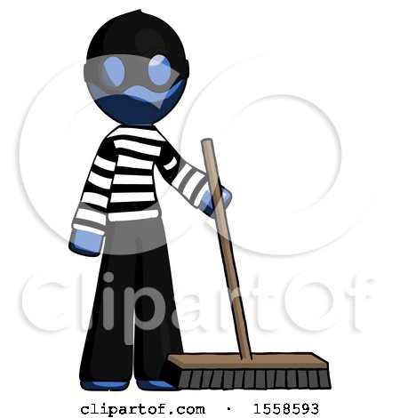 Blue Thief Man Standing with Industrial Broom by Leo Blanchette
