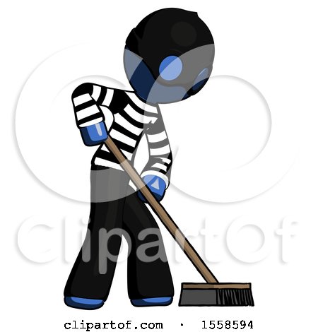 Blue Thief Man Cleaning Services Janitor Sweeping Side View by Leo Blanchette