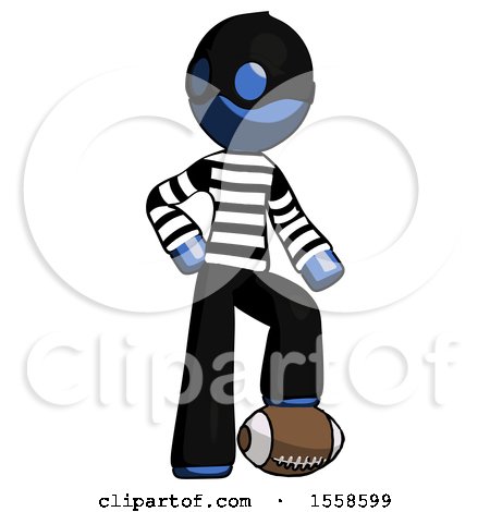 Blue Thief Man Standing with Foot on Football by Leo Blanchette