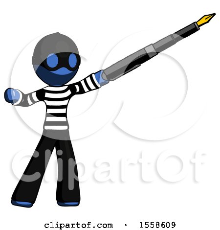 Blue Thief Man Pen Is Mightier Than the Sword Calligraphy Pose by Leo Blanchette